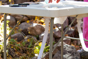 Drain hoses in use on the Ultimate Outdoor Work Station.